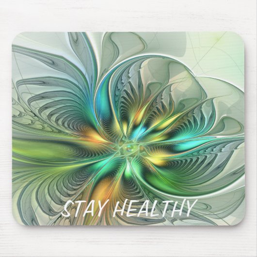 ファンタジーカラフル抽象芸術フラワーフラクタルアート文字 マウスパッド (正面)