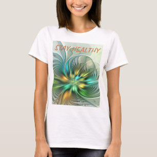 ファンタジーカラフル抽象芸術フラワーフラクタルアート文字 Tシャツ