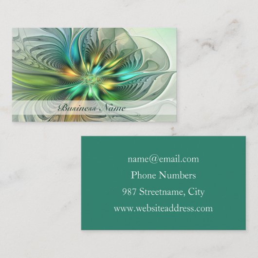 ファンタジーカラフル抽象芸術フラワーフラクタルアート 名刺 (正面/裏面)