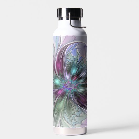 ファンタジーカラフル抽象芸術モダンフラクタル花 ウォーターボトル (左面)