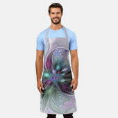ファンタジーカラフル抽象芸術モダンフラクタル花 エプロン (着用した状態)