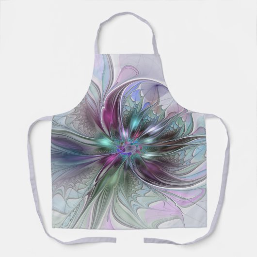 ファンタジーカラフル抽象芸術モダンフラクタル花 エプロン (正面)