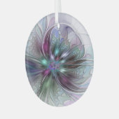 ファンタジーカラフル抽象芸術モダンフラクタル花 ガラスオーナメント (正面左)