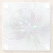 ファンタジーカラフル抽象芸術モダンフラクタル花 ガラスコースター (裏面)
