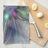 ファンタジーカラフル抽象芸術モダンフラクタル花 キッチンタオル (四つ折り)