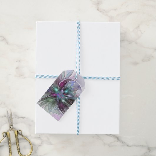 ファンタジーカラフル抽象芸術モダンフラクタル花 ギフトタグ (より糸付き)