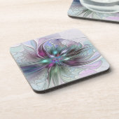 ファンタジーカラフル抽象芸術モダンフラクタル花 コースター (左側)