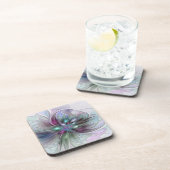 ファンタジーカラフル抽象芸術モダンフラクタル花 コースター (右側)