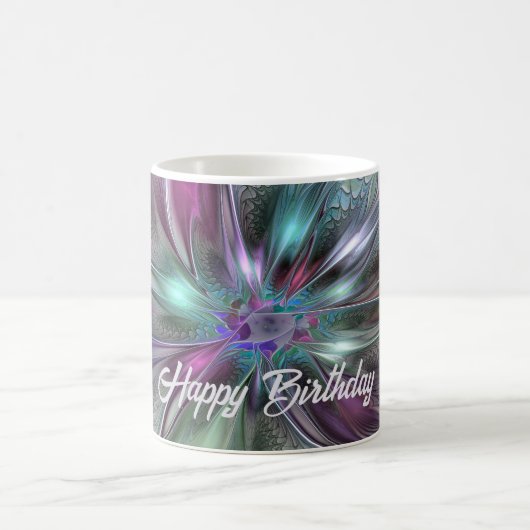 ファンタジーカラフル抽象芸術モダンフラクタル花 コーヒーマグカップ (中央)