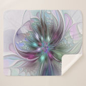 ファンタジーカラフル抽象芸術モダンフラクタル花 シェルパブランケット (正面(横))