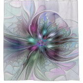 ファンタジーカラフル抽象芸術モダンフラクタル花 シャワーカーテン (正面)