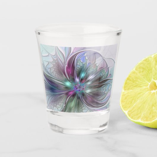 ファンタジーカラフル抽象芸術モダンフラクタル花 ショットグラス (正面)