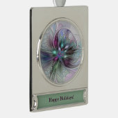 ファンタジーカラフル抽象芸術モダンフラクタル花 シルバープレートバナーオーナメント (右)