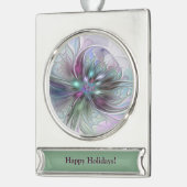 ファンタジーカラフル抽象芸術モダンフラクタル花 シルバープレートバナーオーナメント (左)