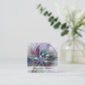 ファンタジーカラフル抽象芸術モダンフラクタル花 スクエア名刺 (スタンド正面)