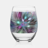 ファンタジーカラフル抽象芸術モダンフラクタル花 ステムなしワイングラス (裏面)