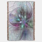 ファンタジーカラフル抽象芸術モダンフラクタル花 スローブランケット (正面縦)