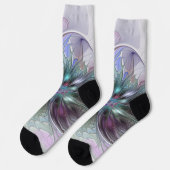 ファンタジーカラフル抽象芸術モダンフラクタル花 ソックス (左)