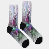 ファンタジーカラフル抽象芸術モダンフラクタル花 ソックス (右)