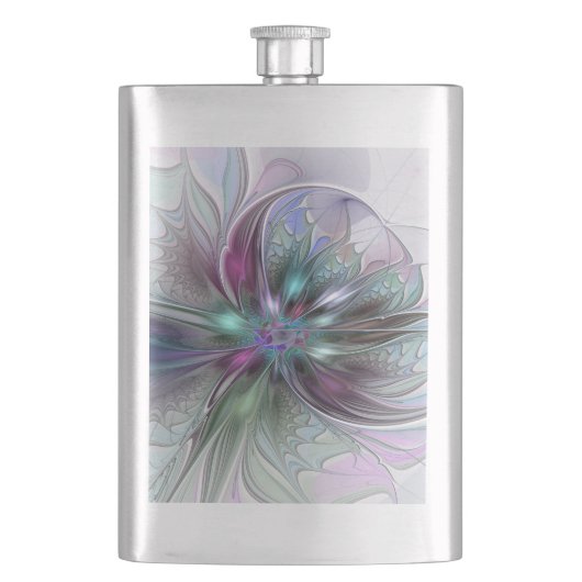 ファンタジーカラフル抽象芸術モダンフラクタル花 フラスク (正面)
