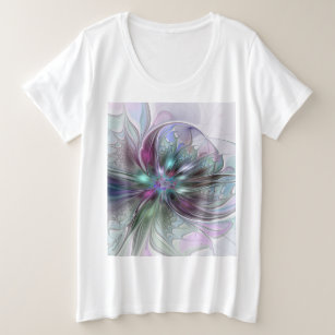 ファンタジーカラフル抽象芸術モダンフラクタル花 プラスサイズTシャツ