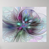 ファンタジーカラフル抽象芸術モダンフラクタル花 ポスター (正面)