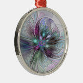 ファンタジーカラフル抽象芸術モダンフラクタル花 メタルオーナメント (右)