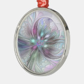 ファンタジーカラフル抽象芸術モダンフラクタル花 メタルオーナメント (左)