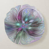 ファンタジーカラフル抽象芸術モダンフラクタル花 ラウンドクッション (裏面)