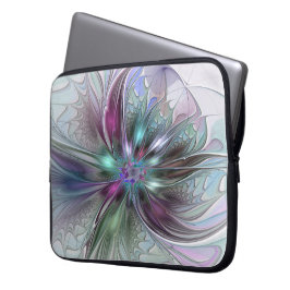 ファンタジーカラフル抽象芸術モダンフラクタル花 ラップトップスリーブ