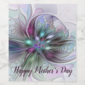 ファンタジーカラフル抽象芸術モダンフラクタル花 ワインラベル (シングルラベル)