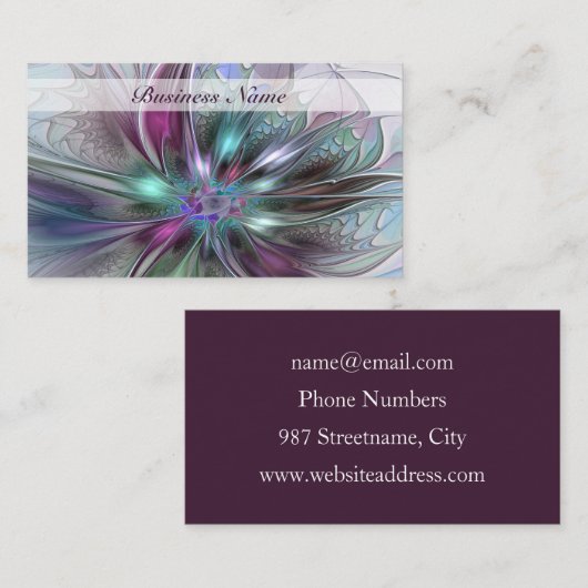 ファンタジーカラフル抽象芸術モダンフラクタル花 名刺 (正面/裏面)