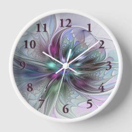ファンタジーカラフル抽象芸術モダンフラクタル花 壁時計