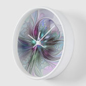 ファンタジーカラフル抽象芸術モダンフラクタル花 壁時計 (傾斜)