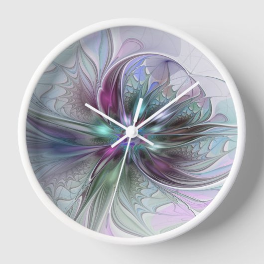 ファンタジーカラフル抽象芸術モダンフラクタル花 壁時計 (正面)