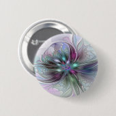 ファンタジーカラフル抽象芸術モダンフラクタル花 缶バッジ (正面&裏面)