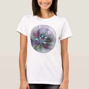 ファンタジーカラフル抽象芸術モダンフラクタル花 Tシャツ