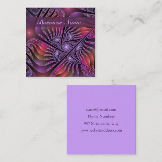 ファンタジーカラフル抽象芸術紫モダンフラクタル スクエア名刺 (正面/裏面)