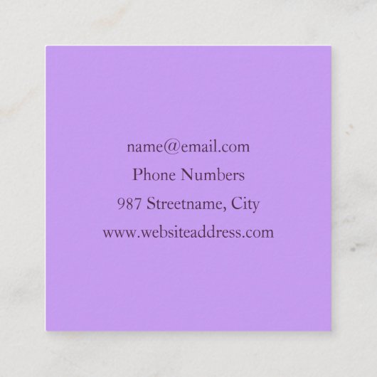 ファンタジーカラフル抽象芸術紫モダンフラクタル スクエア名刺 (裏面)