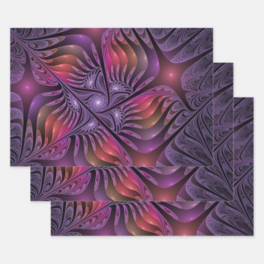ファンタジーカラフル抽象芸術紫モダンフラクタル ラッピングペーパーシート (セット)