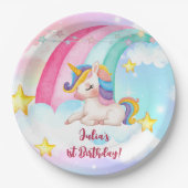 ファンタジーカラフル水彩虹ユニコーンガール ペーパープレート (正面)