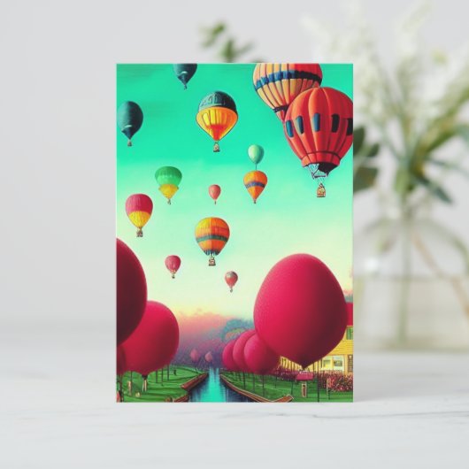 ファンタジーカラフル熱気球飛んでいる サンキューカード (スタンド正面)