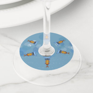 ファンタジーカラフル線（青い円ダッシュ） ワイングラスタグ