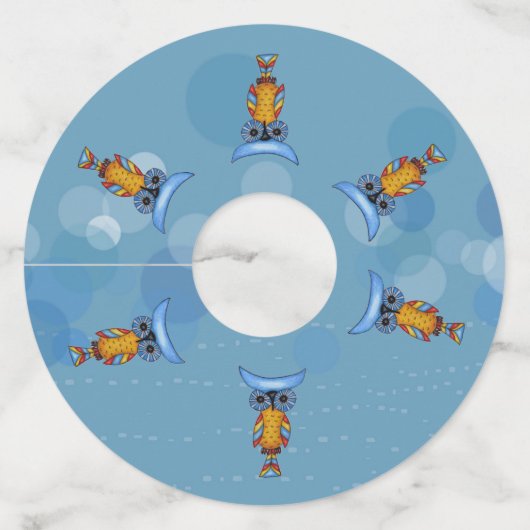 ファンタジーカラフル線(青い円ダッシュ) ワイングラスタグ (正面)