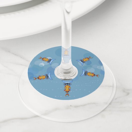 ファンタジーカラフル線（青い円ダッシュ） ワイングラスタグ (クローズアップ)