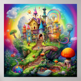 ファンタジーカラフル自然陸地 ポスター