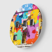 ファンタジーカワイオールドカラフル建物 ラージ壁時計 (傾斜)