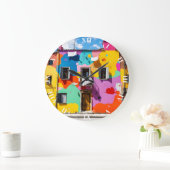ファンタジーカワイオールドカラフル建物 ラージ壁時計 (ホーム)