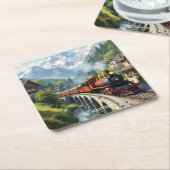 ファンタジーカワイクリムゾンアンティーク列車 スクエアペーパーコースター (アングル)