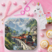 ファンタジーカワイクリムゾンアンティーク列車 ペーパープレート (パーティー)